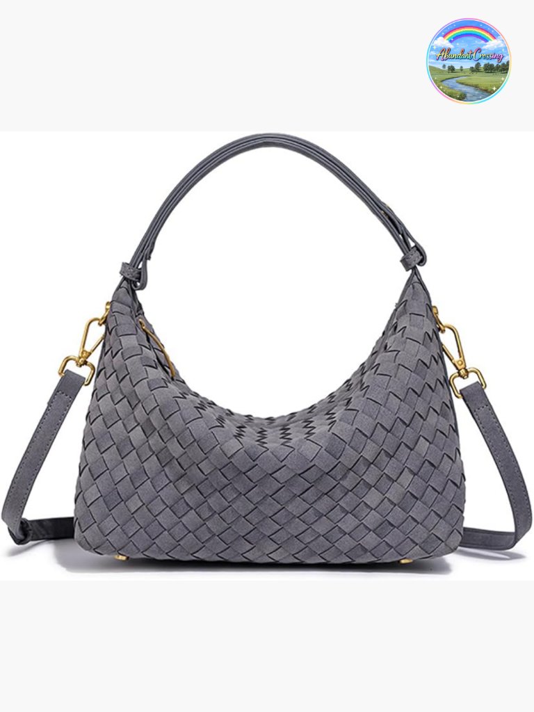 Woven Suede Shoulder Bag - Slouchy Hobo Satchel, Crescent Crossbody Purse & Tote